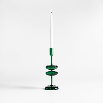 View Venezia Medium Spruce Green Glass Taper Candle Holder details