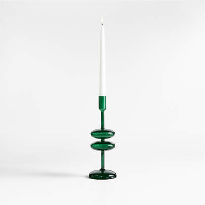 Venezia Medium Spruce Green Glass Taper Candle Holder