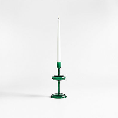 View Venezia Small Spruce Green Glass Taper Candle Holder details