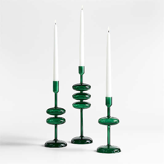 Venezia Spruce Green Glass Taper Candle Holders