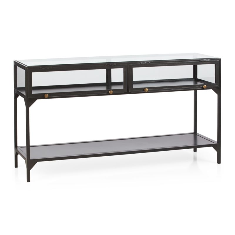 Ventana 54" Rectangular Black Iron and Glass Storage Console Table