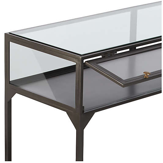 Ventana 54" Rectangular Black Iron and Glass Storage Console Table