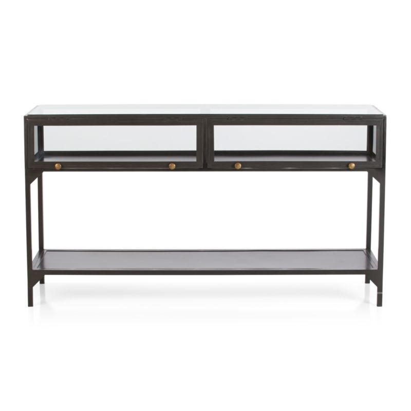 Ventana 54" Rectangular Black Iron and Glass Storage Console Table