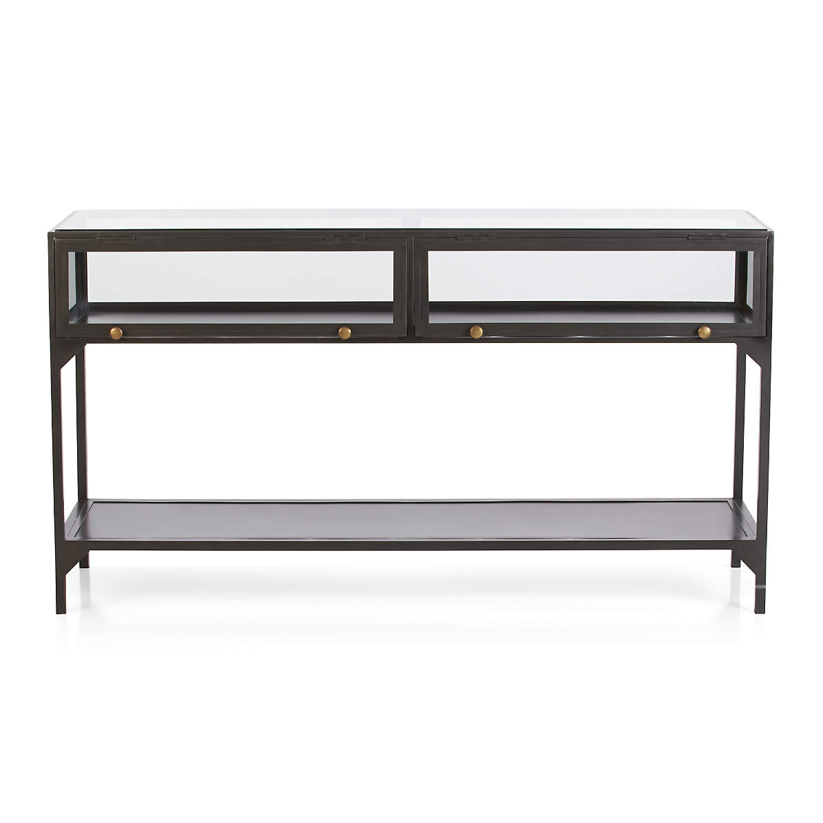 black iron and glass console table