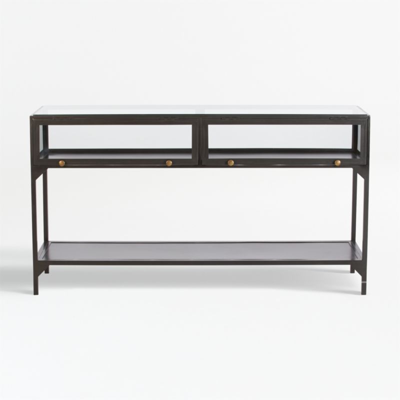 Ventana 54" Rectangular Black Iron and Glass Storage Console Table