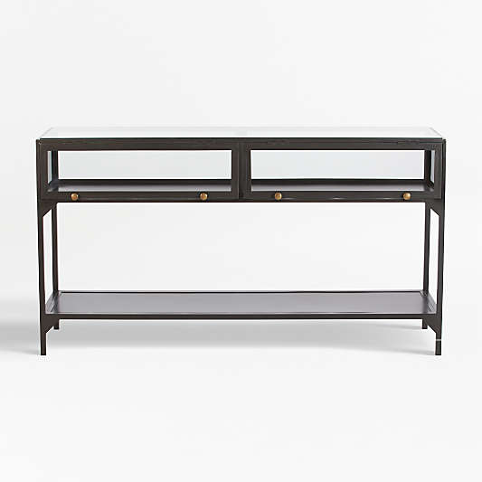 Ventana 54" Rectangular Black Iron and Glass Storage Console Table