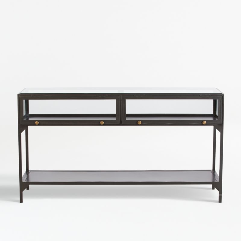 Ventana 54" Rectangular Black Iron and Glass Storage Console Table