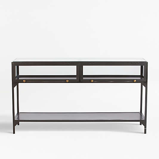 Ventana 54" Rectangular Black Iron and Glass Storage Console Table