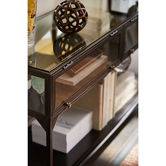 Ventana 54" Rectangular Black Iron and Glass Storage Console Table