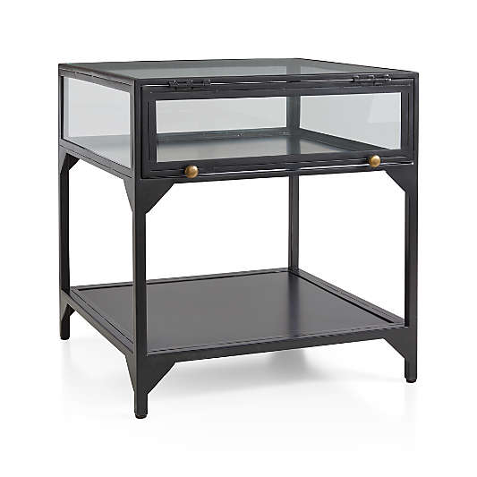 Ventana Black Glass Display End Table with Shelf