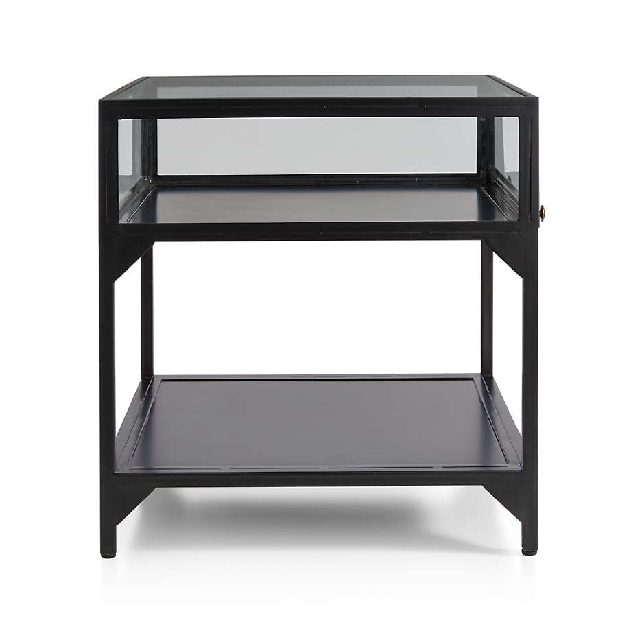 Crate&Barrel Ventana Black Glass Display End Table with Shelf Square One
