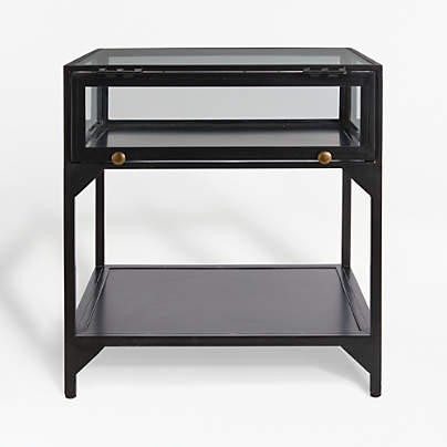 Ventana Black Glass Display End Table with Shelf