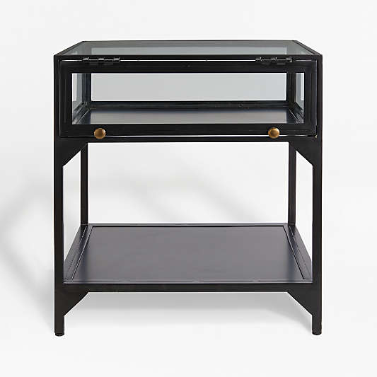 Ventana Black Glass Display End Table with Shelf