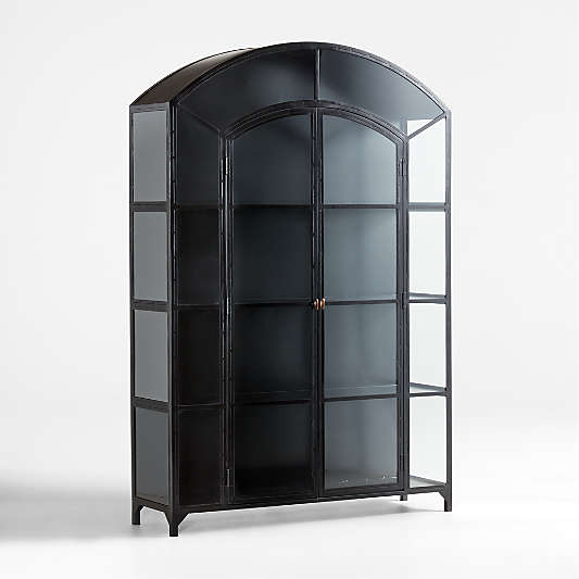 Ventana Wide Black Glass and Metal Display Storage Cabinet