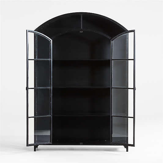 Ventana Wide Black Glass and Metal Display Storage Cabinet