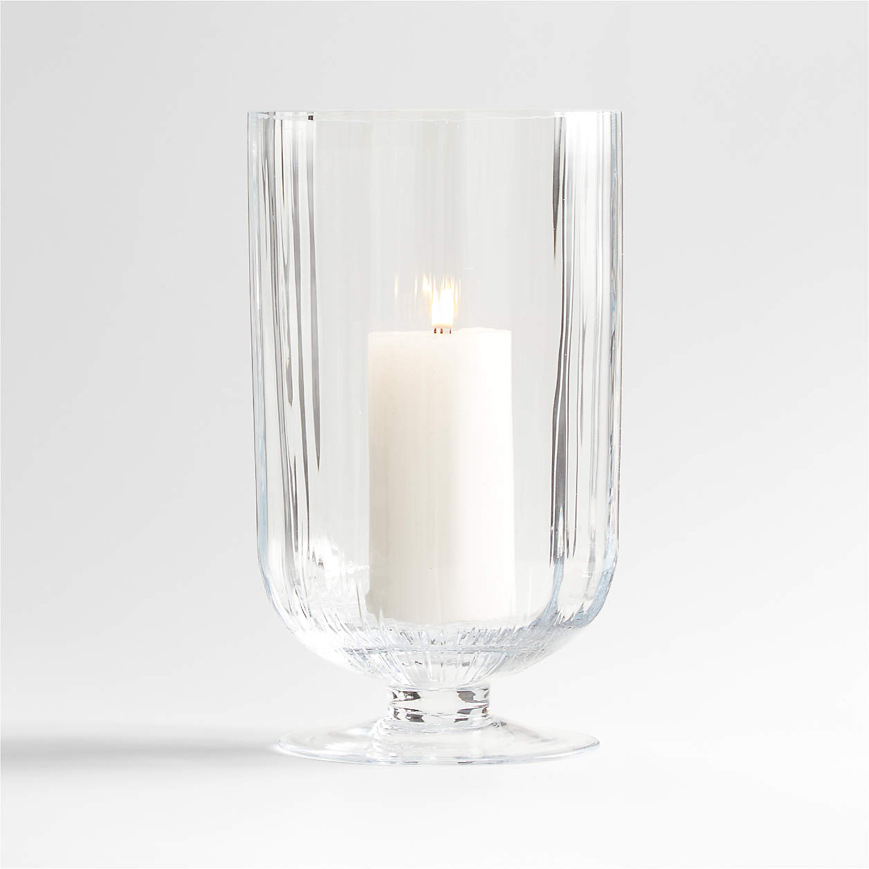 Venus Fluted Glass Hurricane Candle Holder 12.5" + Reviews Crate & Barrel
