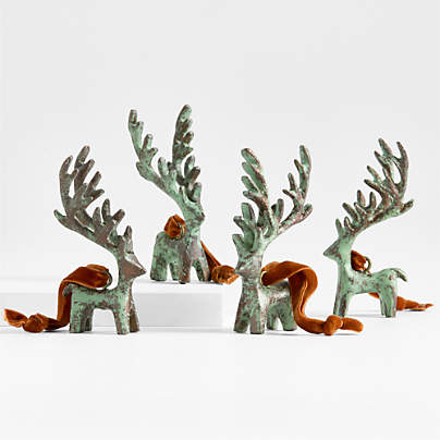 Verdigris Deer Christmas Tree Ornament, Set of 4