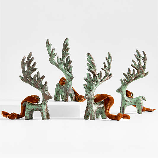 Verdigris Deer Christmas Tree Ornament, Set of 4