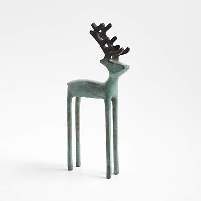 Green Verdigris Holiday Reindeer Decoration 10.5"