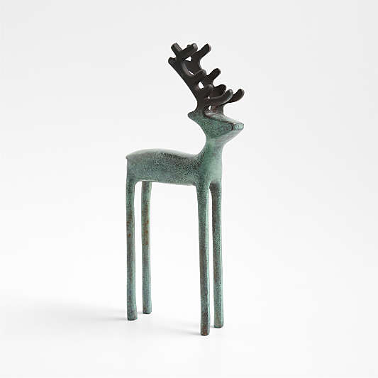 Green Verdigris Holiday Reindeer Decoration 10"