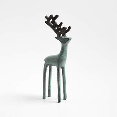 Green Verdigris Holiday Reindeer Decoration 9"