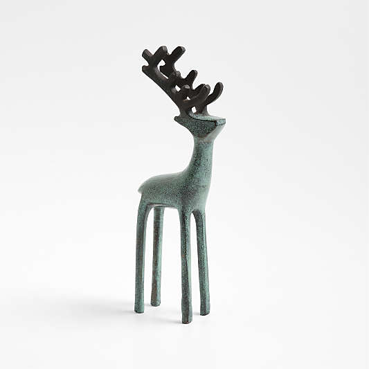 Green Verdigris Holiday Reindeer Decoration 9"