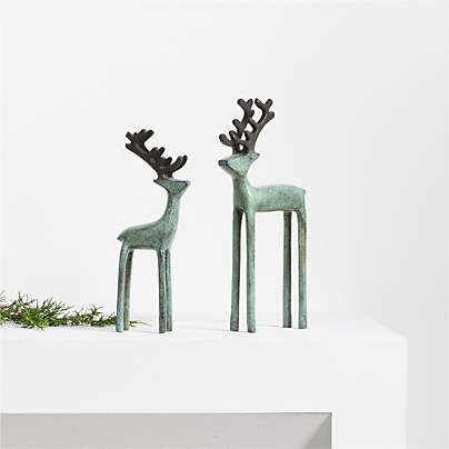 Green Verdigris Holiday Reindeer Decorations