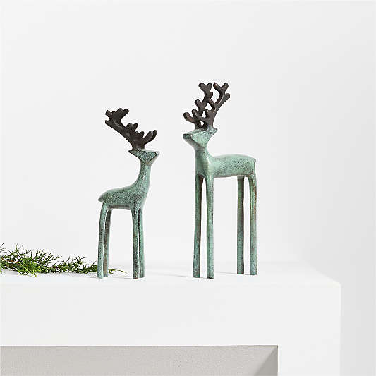 Green Verdigris Holiday Reindeer Decorations
