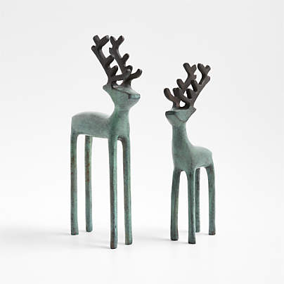 Green Verdigris Holiday Reindeer Decorations