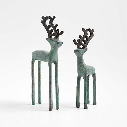 Green Verdigris Holiday Reindeer Decoration 9"