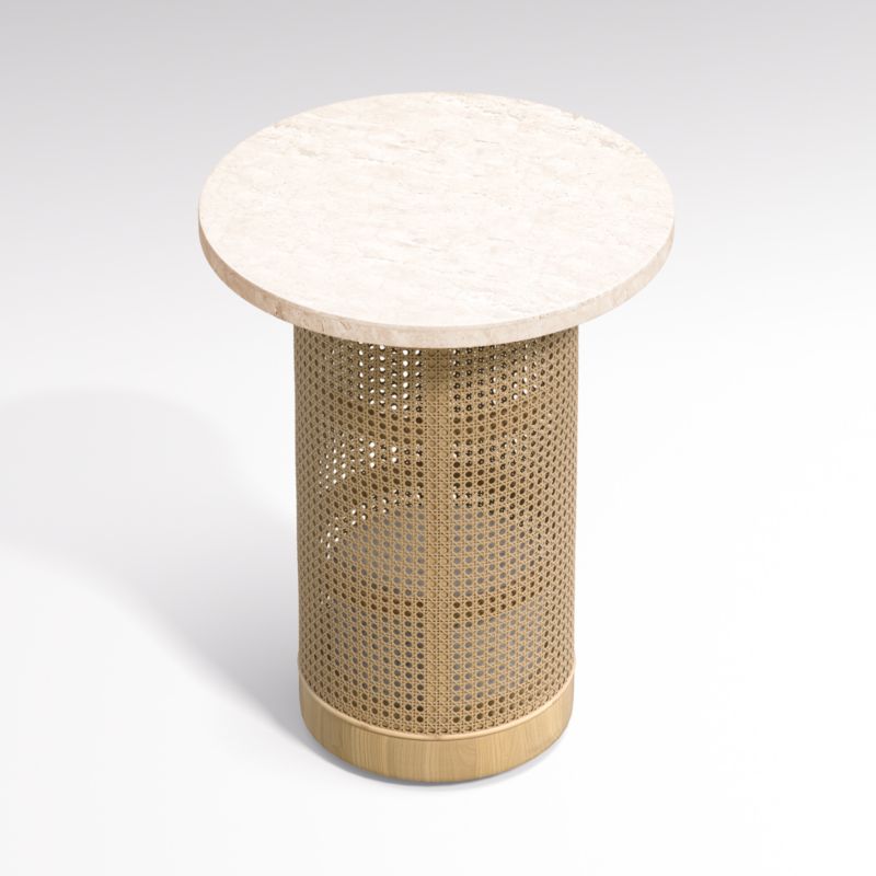 Vernet Travertine Cane Round End Table + Reviews | Crate & Barrel