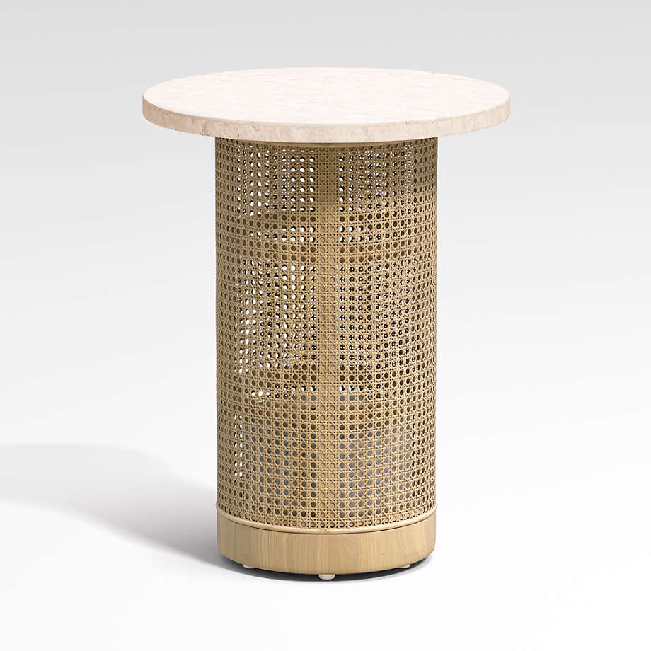 Vernet Travertine Cane Round End Table (Open Larger View)