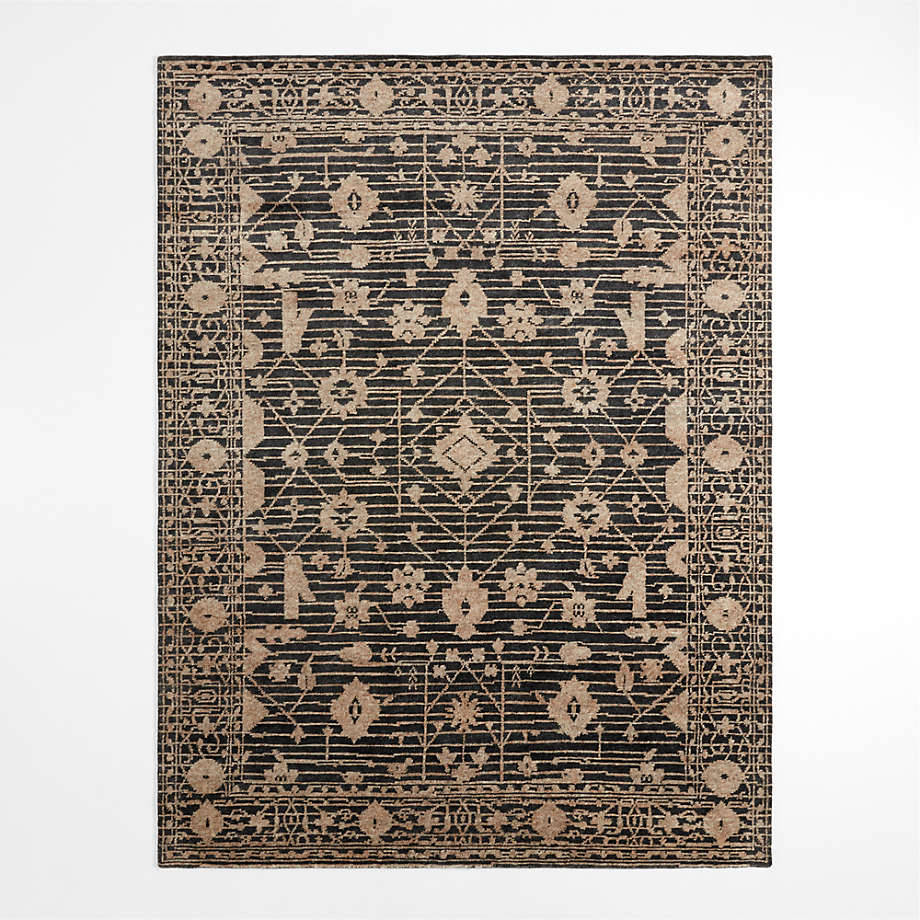 Verona Wool HandKnotted Black Area Rug 9'x12' Crate & Barrel