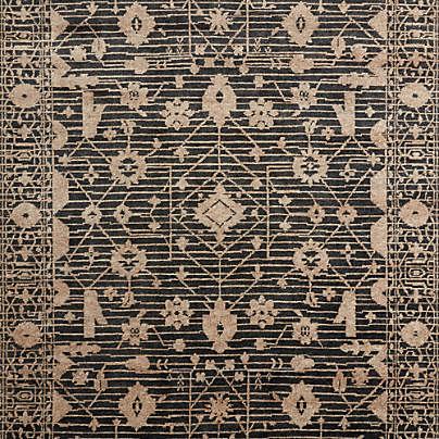 Verona Wool Hand-Knotted Black Area Rug 6'x9'