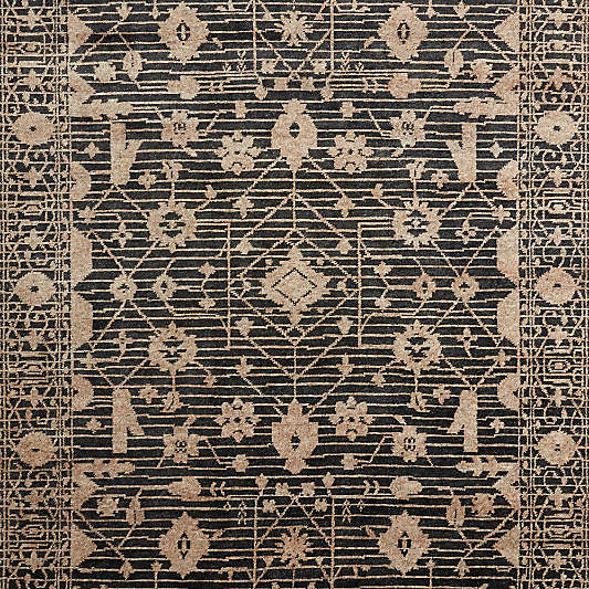 Verona Wool Hand-Knotted Black Area Rug 6'x9'