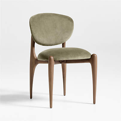 Via Olive Green Velvet Walnut Wood Dining Chair