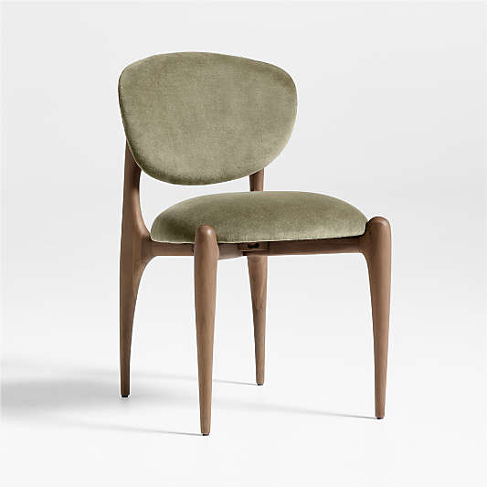 Via Olive Green Velvet Walnut Wood Dining Side Chair