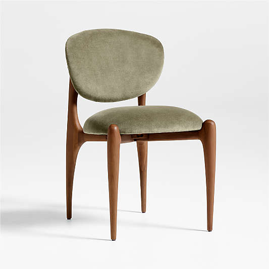 Via Olive Green Velvet Walnut Wood Dining Chair