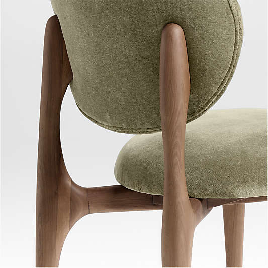Via Olive Green Velvet Walnut Wood Dining Chair