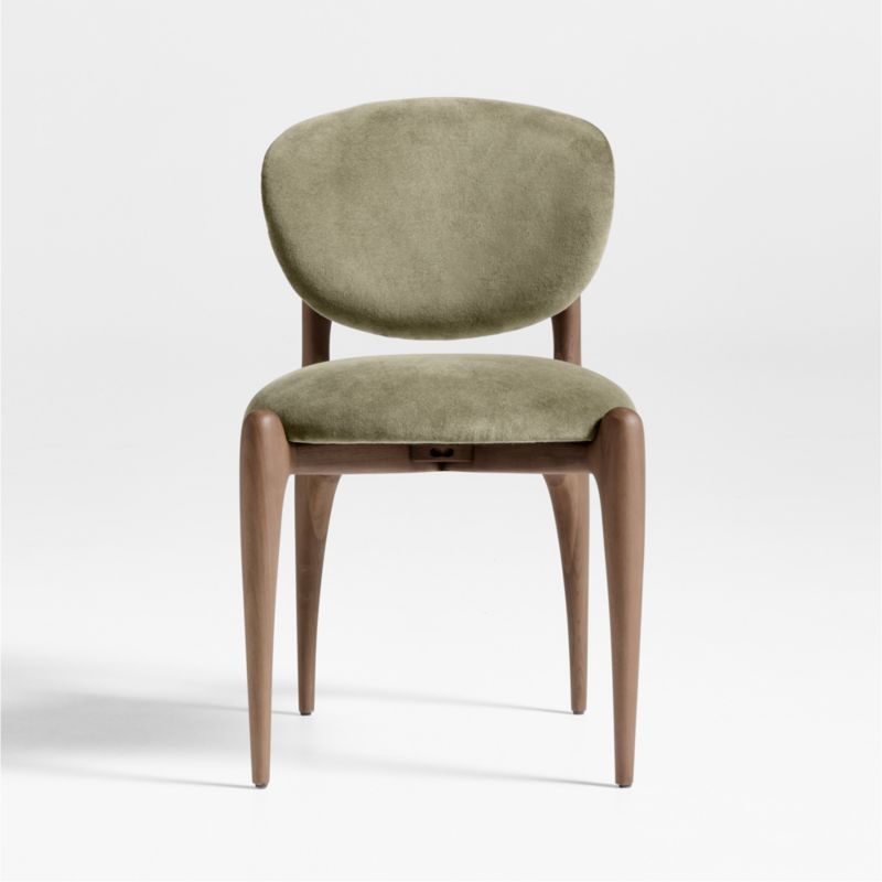 Via Olive Green Velvet Walnut Dining Side Chair - image 0 of 9