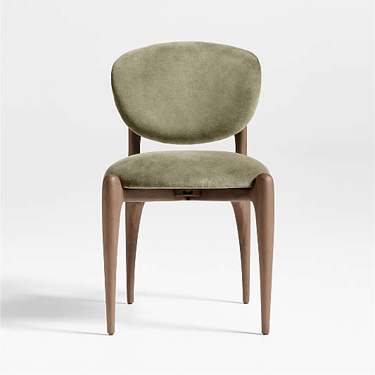 Via Olive Green Velvet Walnut Dining Side Chair