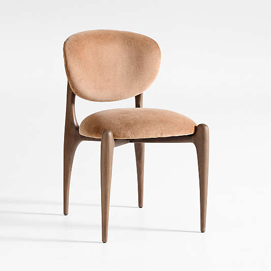 Via Toffee Brown Velvet Walnut Wood Dining Side Chair