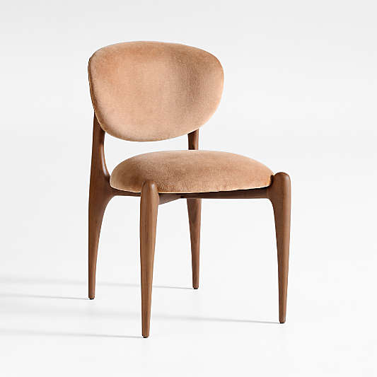 Via Toffee Brown Velvet Walnut Wood Dining Chair