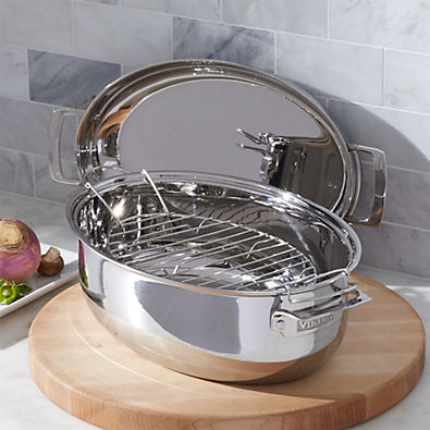 View Viking ® 18.5" Stainless Steel Oval Roasting Pan with Rack and 3-in-1 Lid details