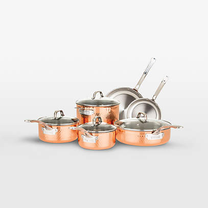  Viking Culinary 3-Ply Stainless Steel Hammered Copper Clad Cookware  Set, 10 Piece, Oven Safe, Works on Electronic, Ceramic, and Gas Cooktops:  Home & Kitchen