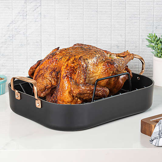 Viking ® Hard-Anodized Non-Stick Roaster with Copper Handles, Rack and Carving Set