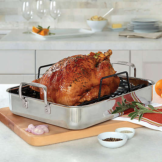 Viking ® 17.5" Stainless Steel Roasting Pan with Rack and Thermometer Set