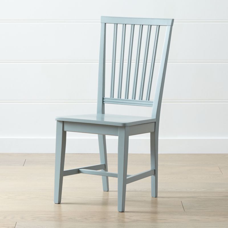 Village Blue Grey Wood Dining Chair + Reviews | Crate & Barrel