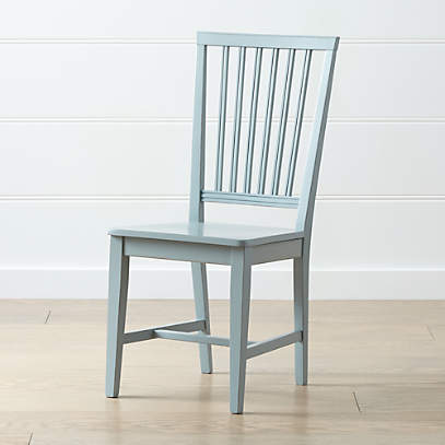 Village Blue Grey Wood Dining Chair, White Wood Dining Chairs
