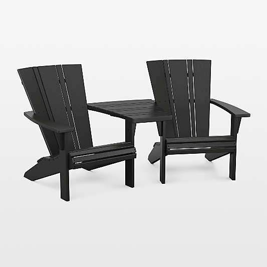 Vista II Black 3-Piece Adirondack Chair Set with Connecting Outdoor Table by POLYWOOD®